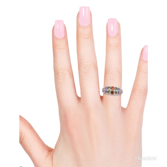 Sim Multi Color Diamond Ring Platinum Bond Brass - Picture 3 of 6